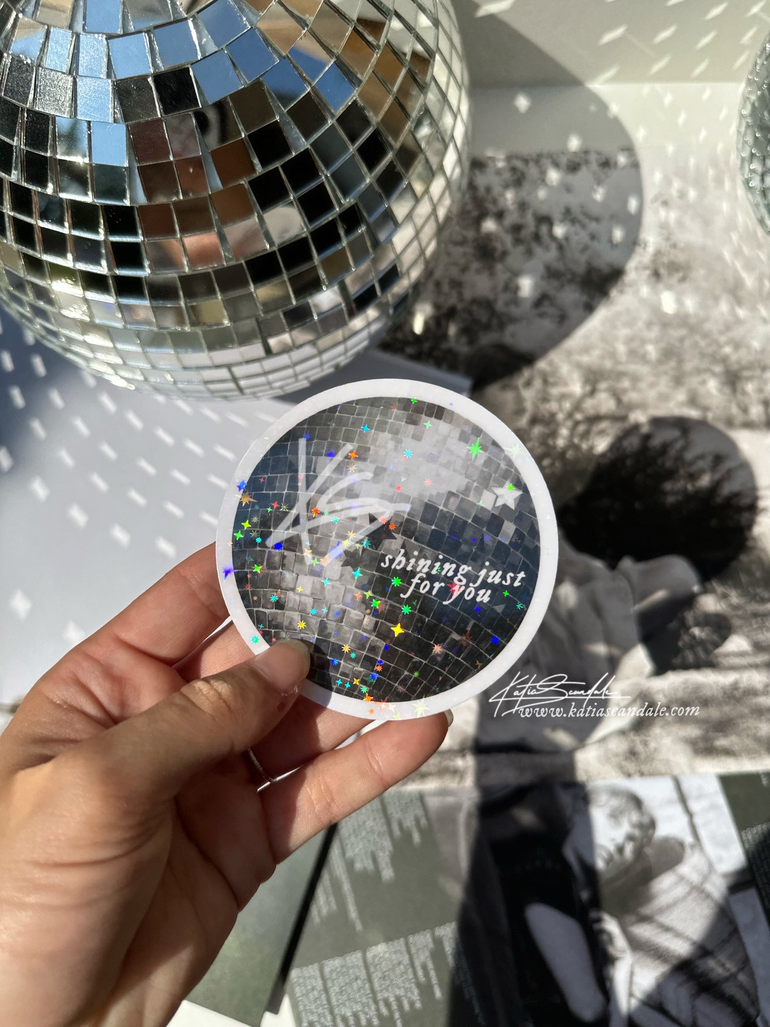 Holographic Disco Ball Sticker Waterproof Vinyl Decals Decor Water Bottle  Laptop Rainbow Pink Iridescent 70s Dancing Mirrorball Swiftie 